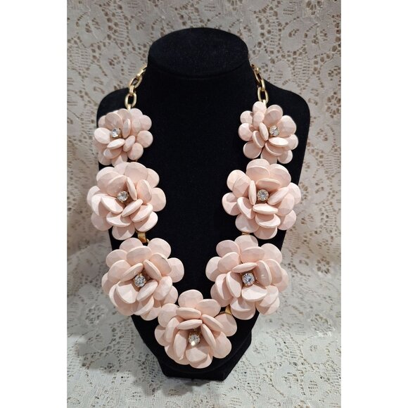 EUC J. Crew Floral Burst  Statement Necklace in Light Pink - Picture 1 of 7